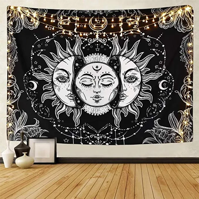 Ibenzoa Zwarte en Witte Bohemien Mandala Wanddecoratie met Zon en Maan 148x200cm