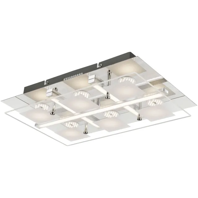 Globo Plafondlamp Woonkamerlamp, 6 vlammen, glas metaal chroom, LED 5W 350Lm warm wit, LxBxH 38x24x7cm