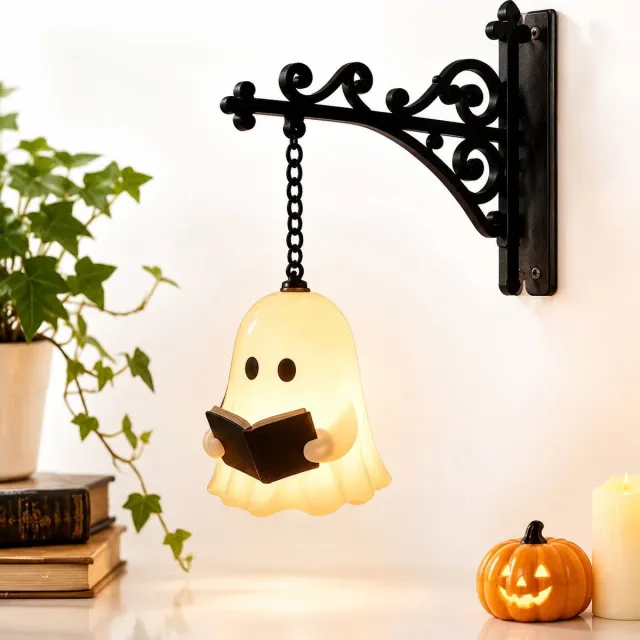 VHV Metalen boekensteun met boekenplankverlichting-Boekenplank-Boekenplankverlichting-Retro warm LED-lantaarn-Antislip boekenplankstandaard-Decoratieve boekenplankverlichting Spookmodel