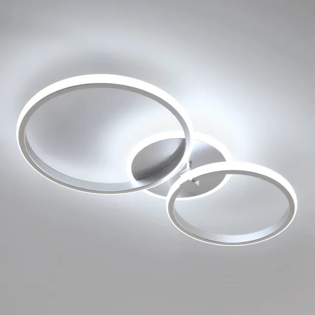 Haobosic LED Acryl Plafondlamp - 2 Ringen Zilver - 42W - 6500K Koud Wit White