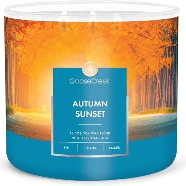 Goose Creek Candle Autumn Sunset Goose Creek Candle 411 grams 3 wick collection zilver geel blauw