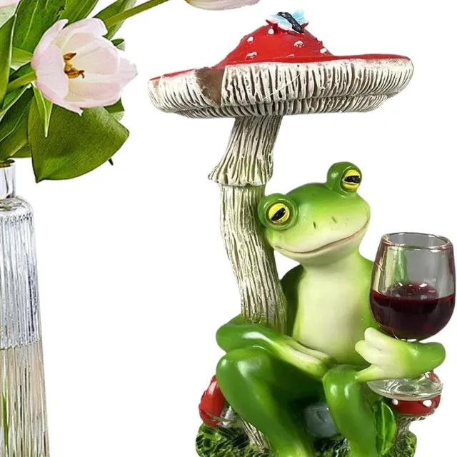 PZCC Resin Tuindecoratie - Tuinbeeld - Kikker Tuinbeeld met Paddenstoel - Voor tuinen, terrassen, achtertuinen en voortuinen - 11× 5 cm groente
