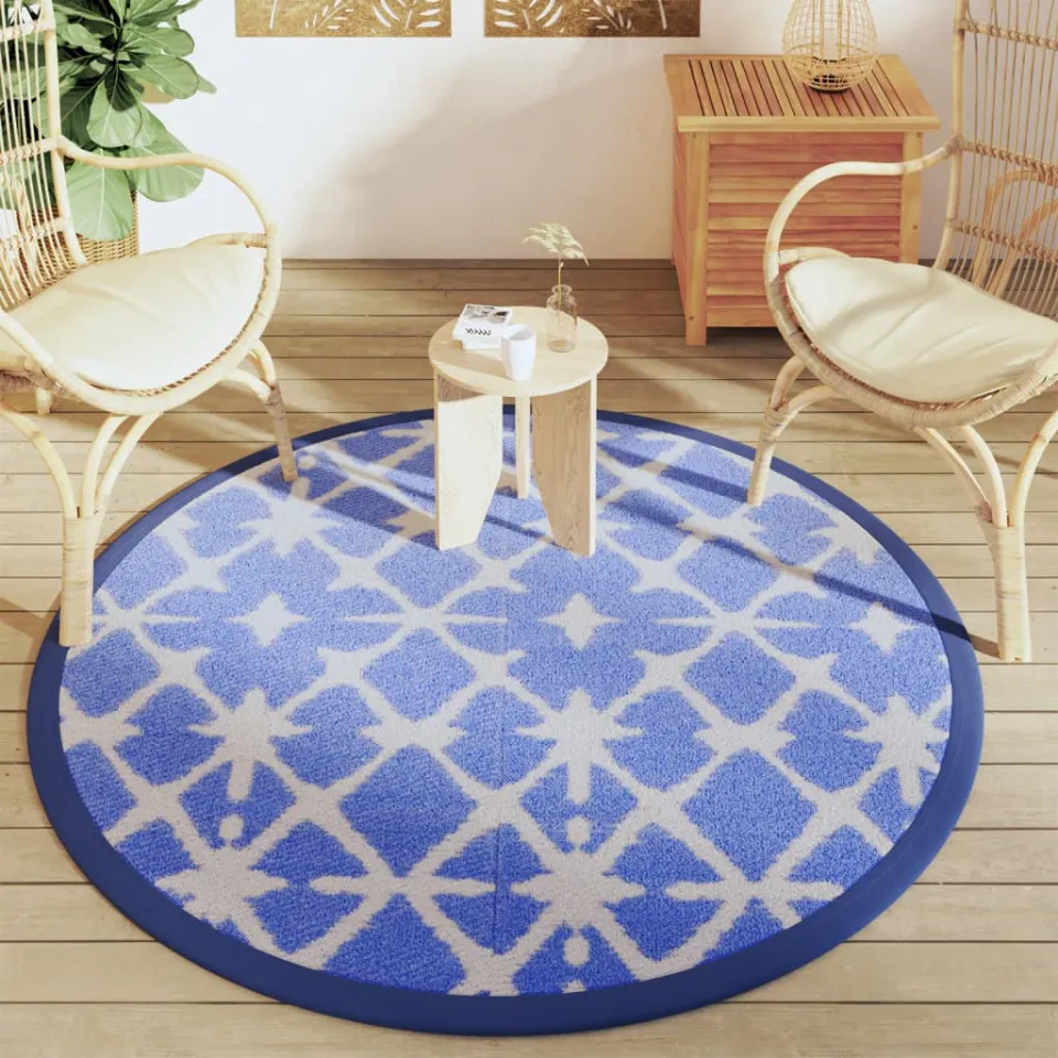 vidaXL Buitenkleed ARAKIL Ø160 cm polypropeen blauw en wit, foto 3