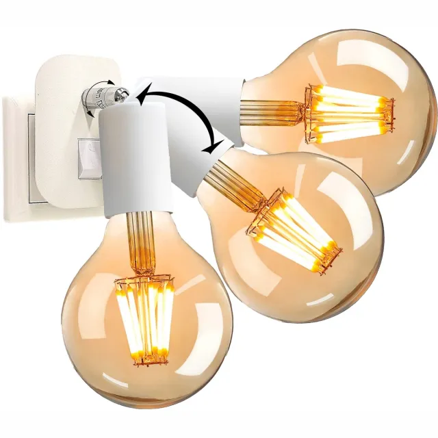 Trango Stekkerlamp 11-061A incl. 1x 4 watt 2500K goud warmwit E27 LED-lamp in mat wit *ANNA* fittinglamp, leeslamp, nachtlampje, wandlamp, keukenlamp, plug-in lamp