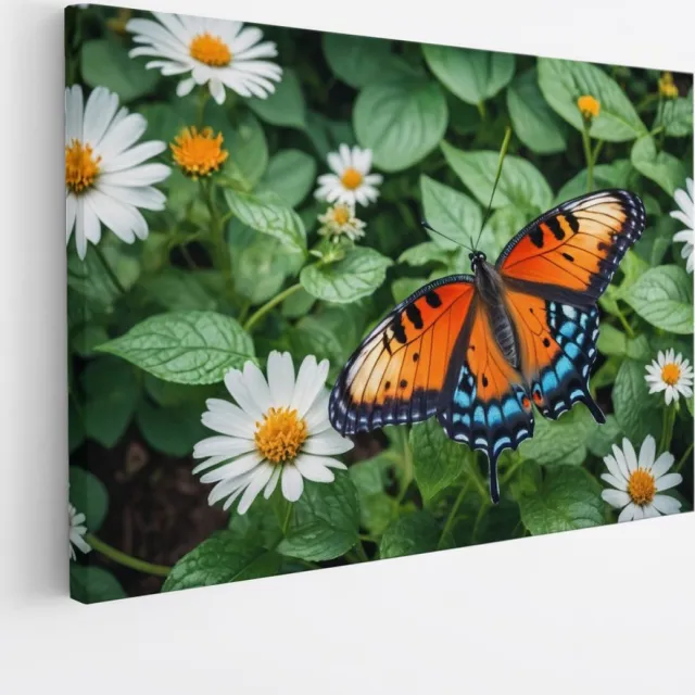 Saammp Canvas Schilderij -Vlinder bij bloem - Dieren - Natuur - 60x40 - Foto op canvas - Wanddecoratie - muurdecoratie Woonkamer - Slaapkamer decoratie - Canvas Print Multicolor