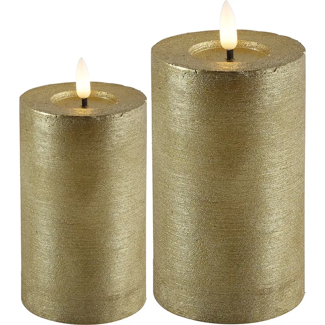 Countryfield LED kaarsen/stompkaarsen - set 2x - goud - D7,5 x H8 en H12,5 cm - warm wit Goudkleurig