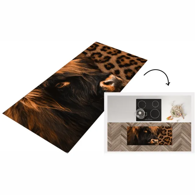 KitchenYeah Keukenloper - Loper keuken - Panterprint - Schotse hooglander - Dieren - Keukenloper vinyl Multicolor