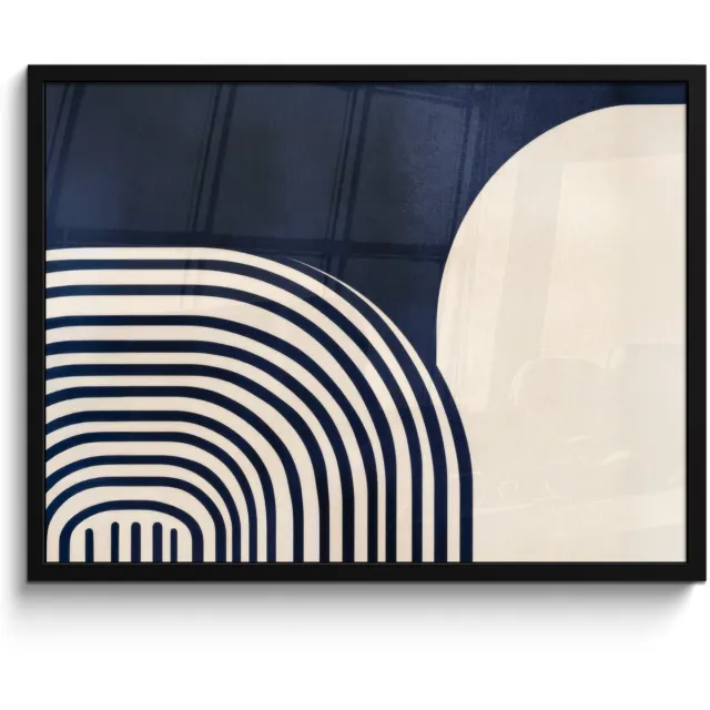 FrameYourWall Poster in lijst - Fotolijst 70x50 cm - Posters - Donkerblauw - Abstract - Lijnen - Posterlijst zwart - Decoratie - Wanddecoratie woonkamer - Muurdecoratie slaapkamer Lijnen – Contragewicht