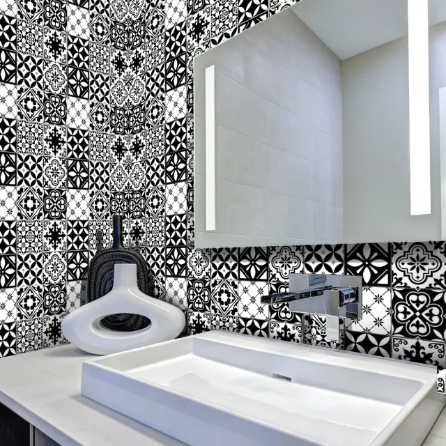 Ambiance Sticker Zelfklevende tegelmuurstickers voor keuken en badkamer - 60 cementtegelstickers (Azulejos Alejo) - 60 stickers, 15x15cm Multi color
