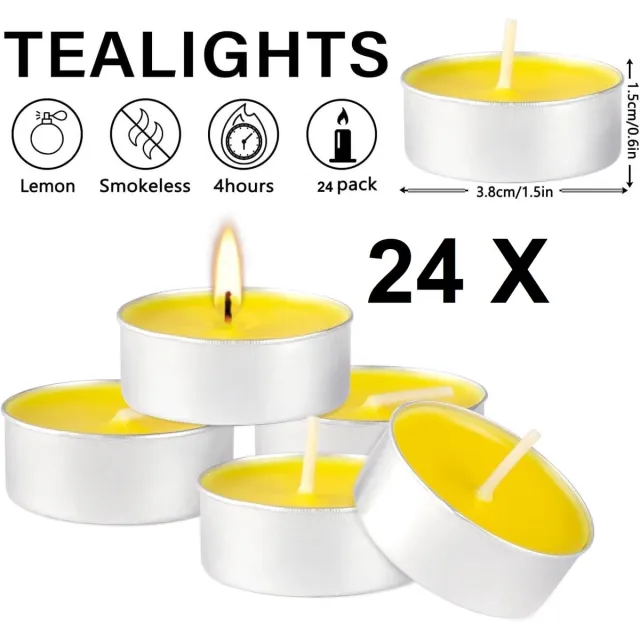 San Marque Citronella waxinelichtjes | Citronella Kaarsen - Waxinelichtjes Citronella - Citronella Theelichten - Waxine Kaarsjes - Anti-Mug - 4/5 Uur Brandtijd - Set van 24X Stuks Geel