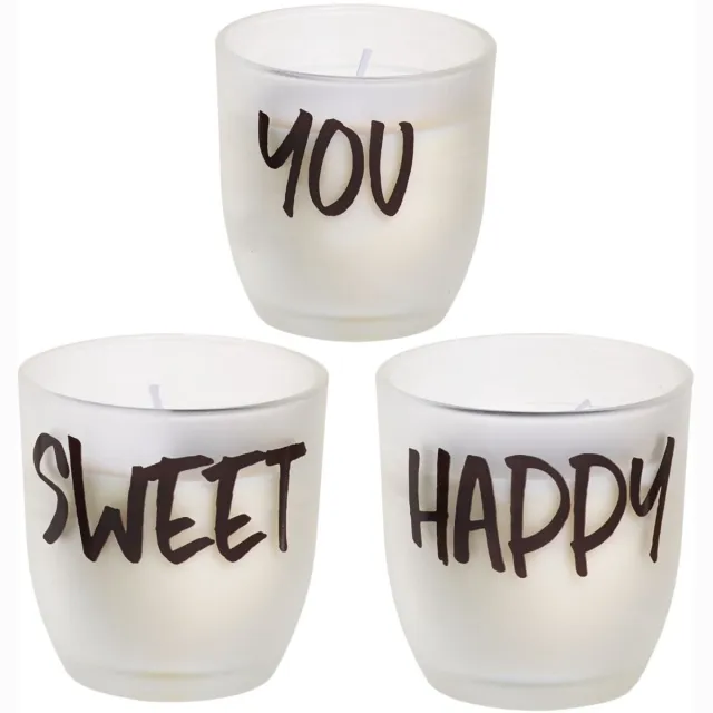 Spaas Kaarsen in Matglas 7,5 cm – Set van 3 – Sfeerkaarsen in Glas – Decoratieve Kaarsen – Cadeauset Wit