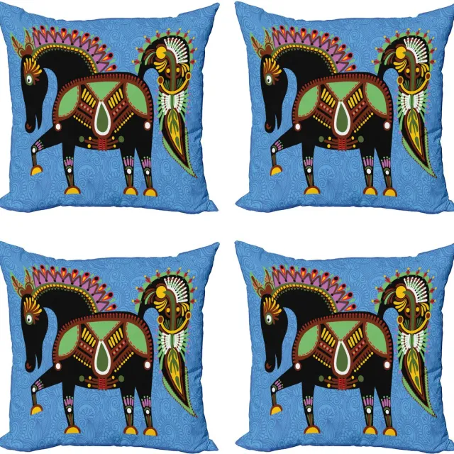 ABAKUHAUS Etnisch Sierkussen Kussenhoes 4er Set, folkloric Dier, Modern Accent Dubbelzijdige Digitale Print, 45 x 45 cm, Meerkleurig