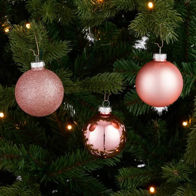 Mica Decorations Kerstballen glas roze - 26 stuks (ø7 cm)