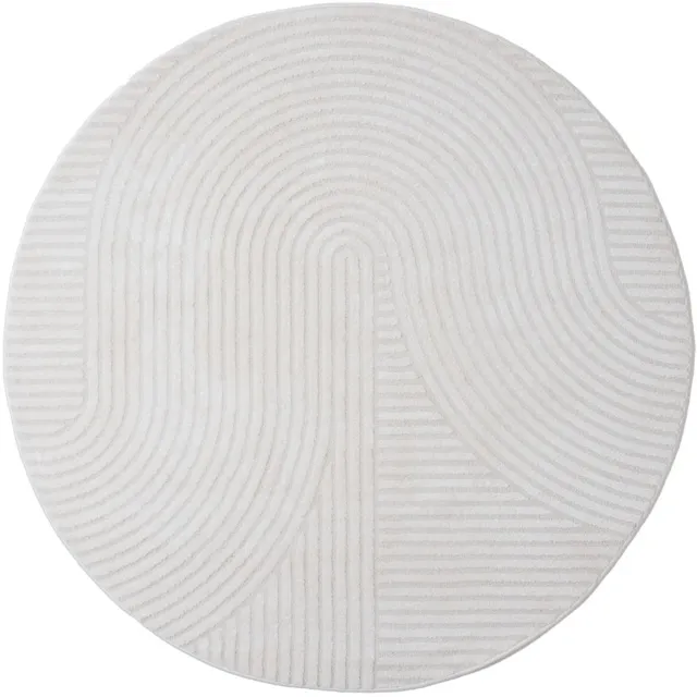 Veer Carpets Vloerkleed Ella Cream Rond ø280 cm - Design Hoog-Laag Vloerkleed met Lijnenpatroon in Scandinavische / Japandi Stijl Crème