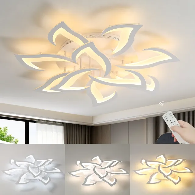 Haobosic Moderne 10 Lotus Dimbare LED Plafondlamp-84W 9450LM-Kleur Veranderbaar-Ø 85 cm 10 Lotus Wit Dimbare