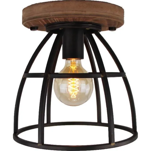 Chericoni Ligthing Chericoni Aperto Plafondlamp - Ø25 cm - Black steel - Hout, Metaal