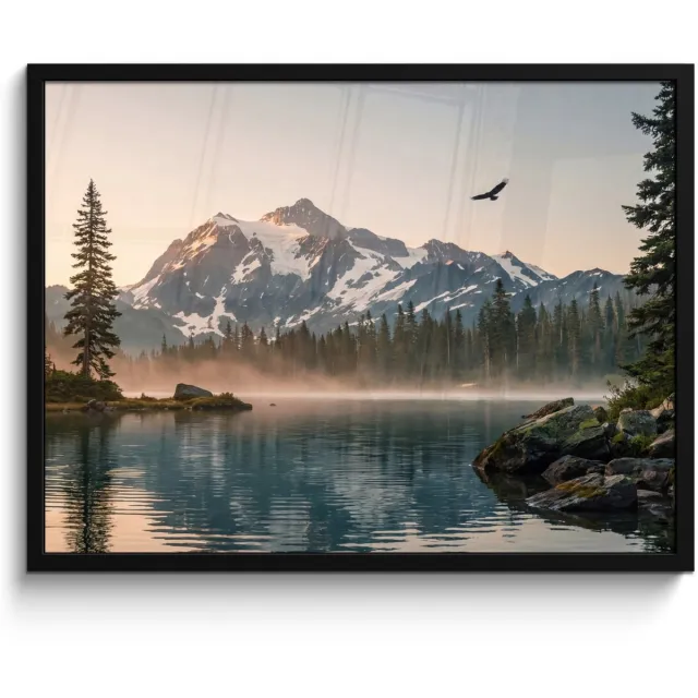 FrameYourWall Poster in lijst - Fotolijst 80x60 cm - Posters - Bergen - Water - Bomen - Posterlijst zwart - Decoratie - Wanddecoratie woonkamer - Muurdecoratie slaapkamer