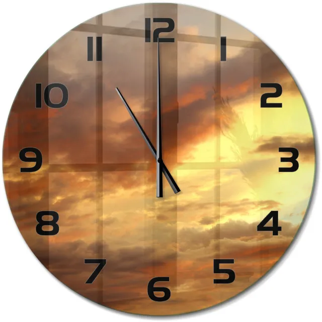 TULUP Wandklok - Zonsopgang Klok Glas Met Opdruk - fi60 cm - Geel Moderne Wandklok Glas - Zwarte handen - Ronde Klok - Decoratieve Glazen Klok - Glazen Wandklok Design