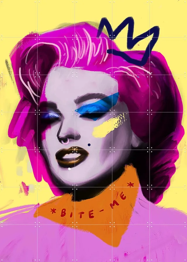 IXXI Blond Bombshell Marilyn, Pop-art by Tadej - 100 x 140 cm - Grote wanddecoratie en posters - Pop art, Digitale Kunst, Kleurrijk, Illustraties Roze