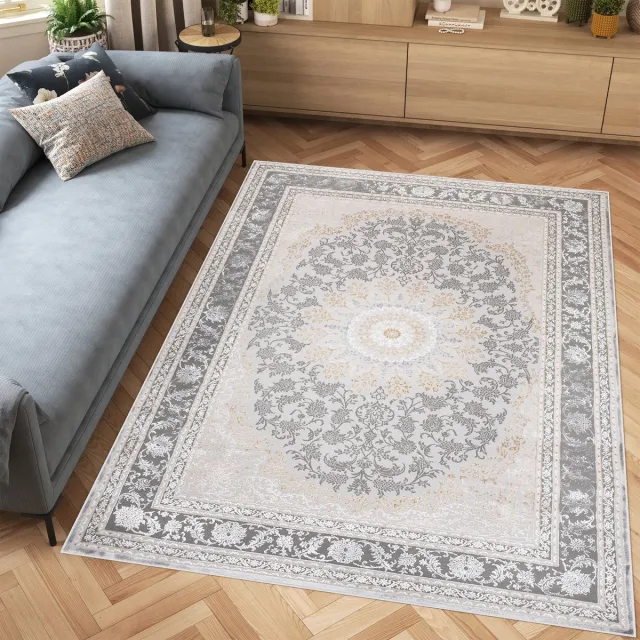 Tapiso Hera Vloerkleed Grijs Lichtgrijs Klassiek Woonkamer Tapijt Lichtgrijs Grijs
