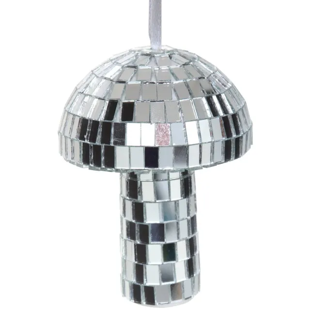 Atmosphera Créateur d'intérieur® Disco-effect paddestoelvormige dennenhanger, 8 cm Argenté
