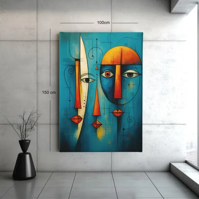 Trendex Global Canvas Schilderij - Abstract - Twee Gezichten - Moderne Kunst - 60x40x2 cm Blauw
