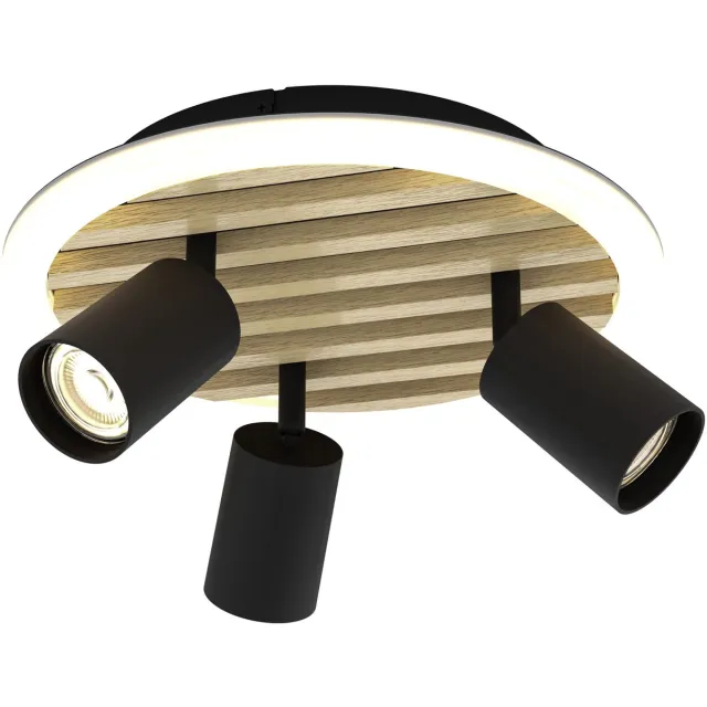 Eglo Cembrano Plafondlamp - Wandlamp - LED - Ø 30 cm - Zwart/Natuur/Wit