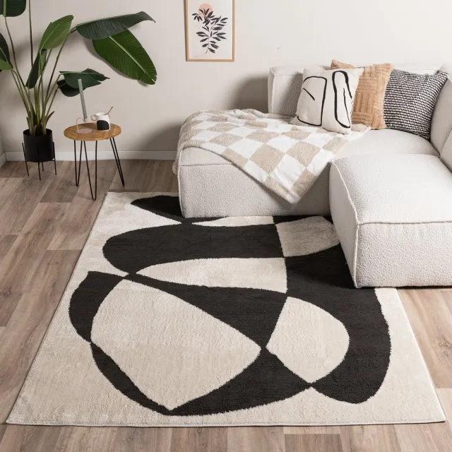 Fraai Japandi vloerkleed - Yori Abstract Crème/Zwart - 200x290cm