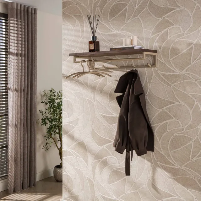 Alaska Dune - Kapstok - 5 haken met kledingroede en hoedenplank - 85 cm - Beige
