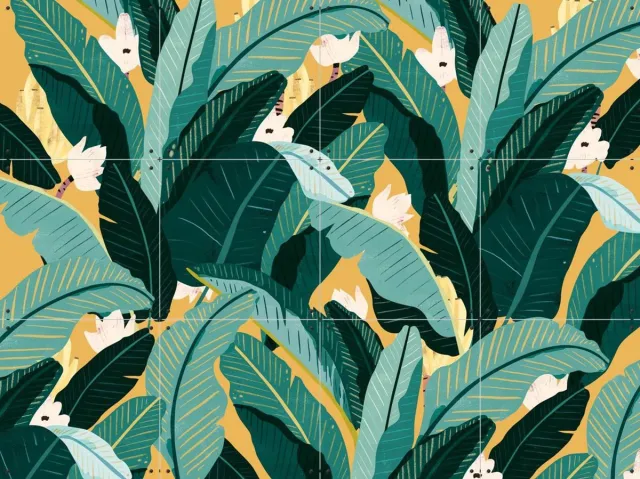 IXXI Banana Leaf Classic Yellow, Lotte Dirks - 80 x 60 cm - Grote wanddecoratie en posters - Grafisch Ontwerp, Speels, Digitale Kunst, Illustraties Koele tinten / Groen