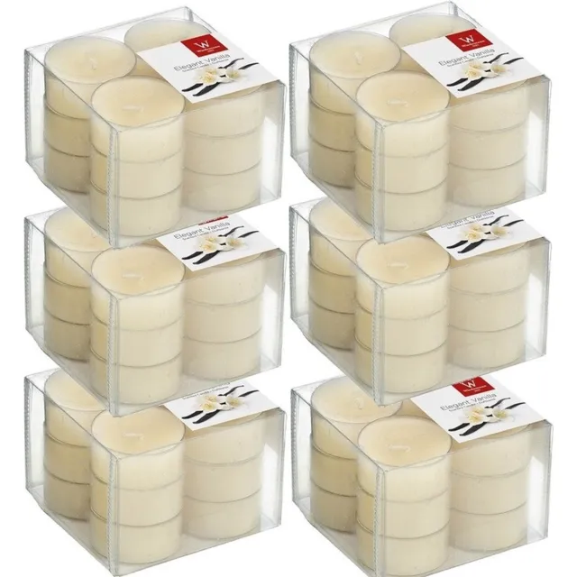 Trend Candles geurtheelichtjes/waxinelichtjes - 72x - vanille geur - 4 branduren -transparante cup Creme