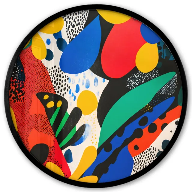 FrameYourWall Poster in lijst Rond - Fotolijst 40x40 cm - Posters - Abstract - Planten - Vormen - Kleurrijk - Ronde posterlijst zwart - Decoratie - Wanddecoratie woonkamer - Muurdecoratie slaapkamer