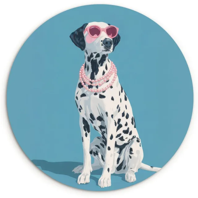 WallCircle Wandcirkel 150x150 cm - Muurcirkel Dalmatiër - Zonnebril - Blauw - Muurdecoratie woonkamer - Wanddecoratie slaapkamer - Kamer decoratie accessoires - Ronde schilderijen