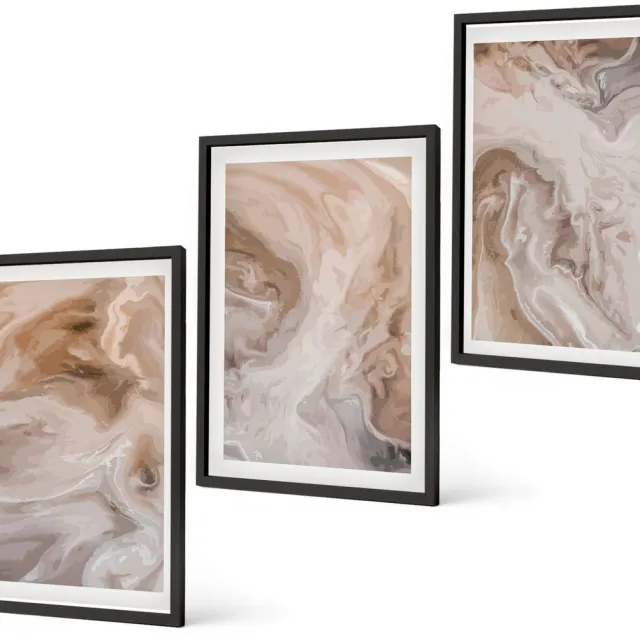Coloray 3-Delige Schilderij Set - Abstracte Marmerpatronen, Steentexturen - 40 x 60 cm - Wanddecoratie - Schilderijen Set - Kantoor - Moderne Wanddecoratie Zwarte lijst