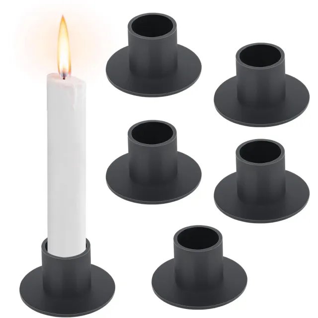 RISVOWO Kaarsenhouder Zwart, 6 stuks Kaarsenhouders voor taps toelopende kaarsen, Metalen kaarsenhulzen, Kaarsinzetstuk Tafelkaarsen, Kaarsenhouder, Taps toelopende kaarsenhouder voor woonkamer, eetkamer en slaapkamerdecoratie