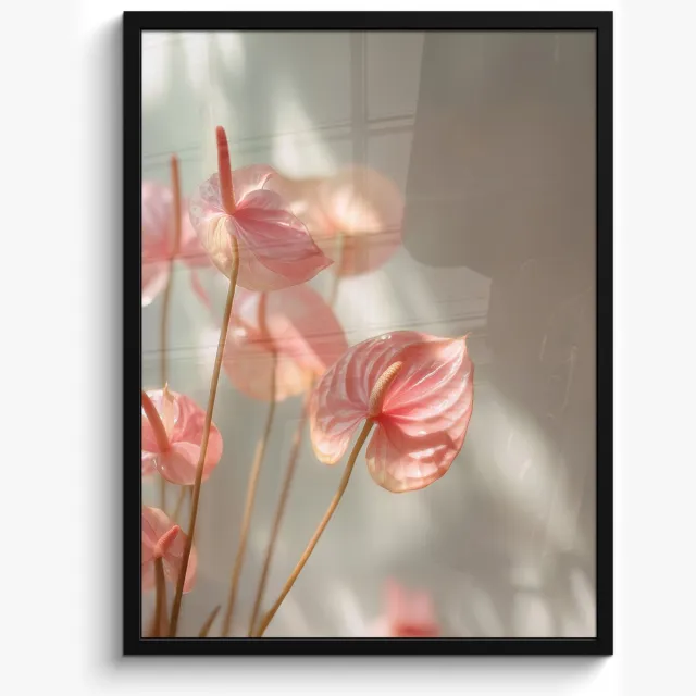 FrameYourWall Poster in lijst - Fotolijst 50x70 cm - Posters - Bloemen - Stelen - Roze - Schaduw - Posterlijst zwart - Decoratie - Wanddecoratie woonkamer - Muurdecoratie slaapkamer