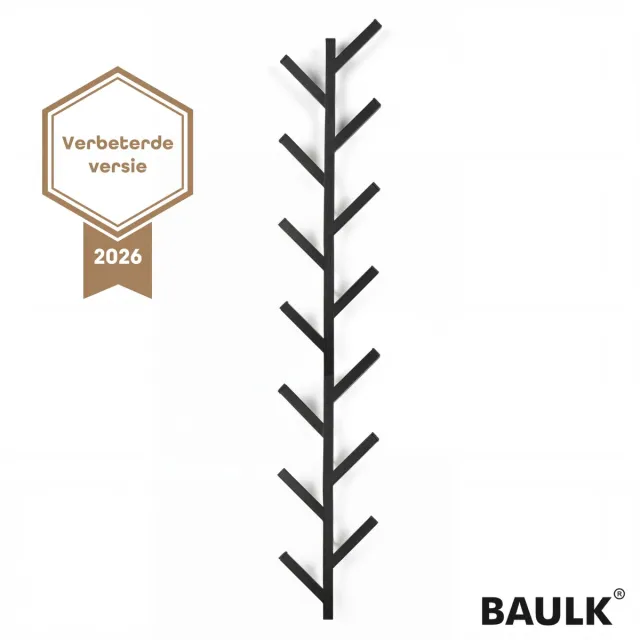 BAULK® Kapstok – Wandkapstok – Kapstok hangend – Verticaal - Zwart – Modern – Extra Large – 100cm