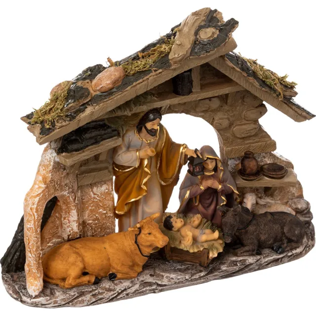 Feeric lights & Christmas Feeric Christmas Compleet kerststalletje - met beeldjes - L22 x B7,5 x H30 cm - polyresin Bruin