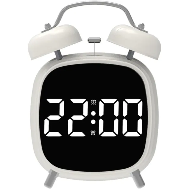 VHV Digitale Wekker Retro met Dubbele Bel - 70 dB Alarm, Groot LED Display en Stil Uurwerk - USB of Batterij - Wit