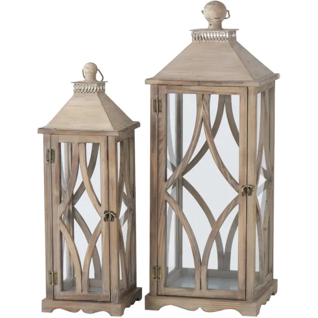 Boltze Home Houten lantaarns KAROL, groot, 2 stuks Bruin