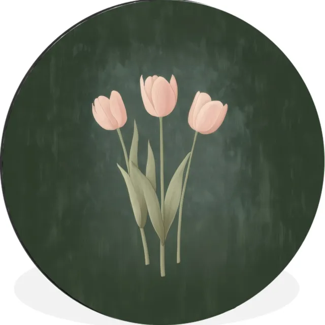 WallCircle Wandcirkel - Muurcirkel - Tulpen - Liefde - Donkergroen - Aluminium - Dibond - 90x90 cm - Binnen en Buiten