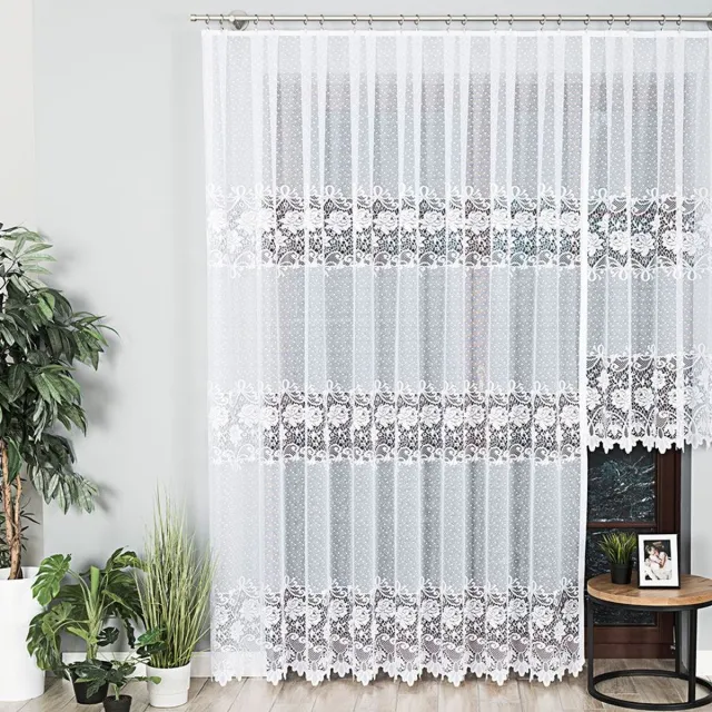 Markizeta Serie - Jacquard Gordijn - 300x250 cm - Rozenmotief - Wit