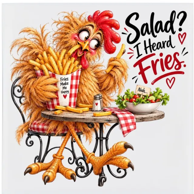 Radey's Keramische tegel - "Salad? I heard fries" - 15 x 15 cm - grappige tegel - spreuktegel - decoratie tegel divers
