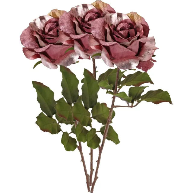 Top Art Kunstbloem roos Glamour - 3x - donker roze - satijn - 61 cm - kunststof steel - decoratie bloemen Donkerroze