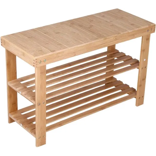 Bamboe Schoenenrek Bank 3 Tier Entryway Seat Schoen Organizer Opslag Plank (Geel)