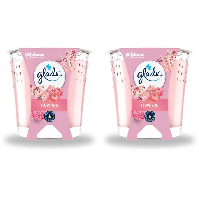Glade 2 x Glade - Geurkaars I Love You - 100% Raapzaadwas & Vegan - 112 g - Voordeelverpakking - 2 stuks roze