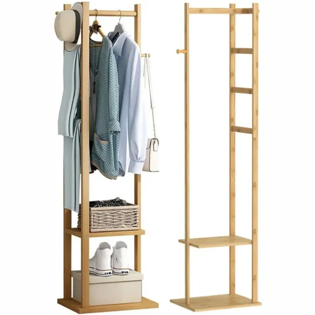 MOLHAUS Bamboe kapstok - Staand - Houtlook - Met 3 haken en 2 planken - 38 x 30 x 155 cm - Naturel - Opberger- Hal - Opbergruimte