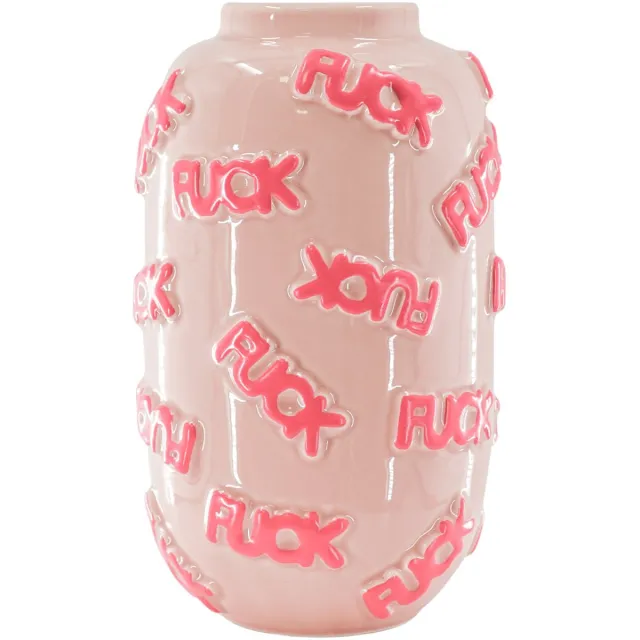 Housevitamin Vaas - Bloemen Vaas 'FUCK' - Keramiek - Licht Roze/Fluor Roze - 17x17x27cm
