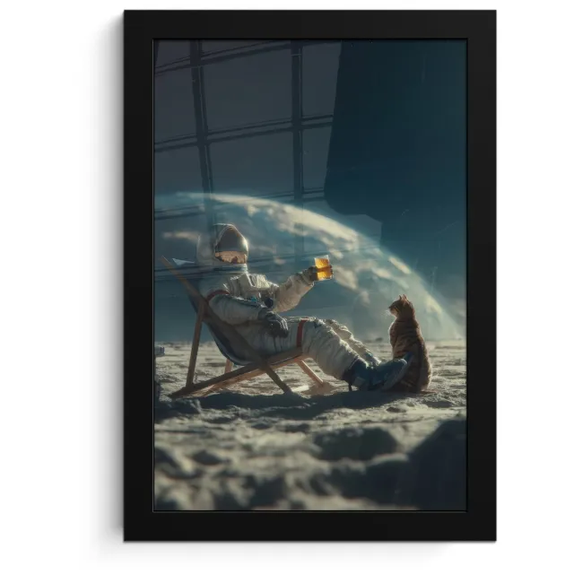 FrameYourWall Poster in lijst - Fotolijst 20x30 cm - Posters - Astronaut - Kat - Glas - Stoel - Posterlijst zwart - Decoratie - Wanddecoratie woonkamer - Muurdecoratie slaapkamer