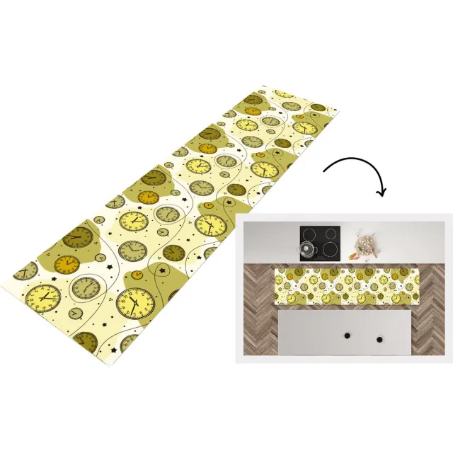 KitchenYeah Keukenloper - Loper keuken - Retro - Klok - Patronen - Stippen - 240x60 cm - Keukenloper vinyl Multicolor